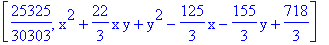 [25325/30303, x^2+22/3*x*y+y^2-125/3*x-155/3*y+718/3]
